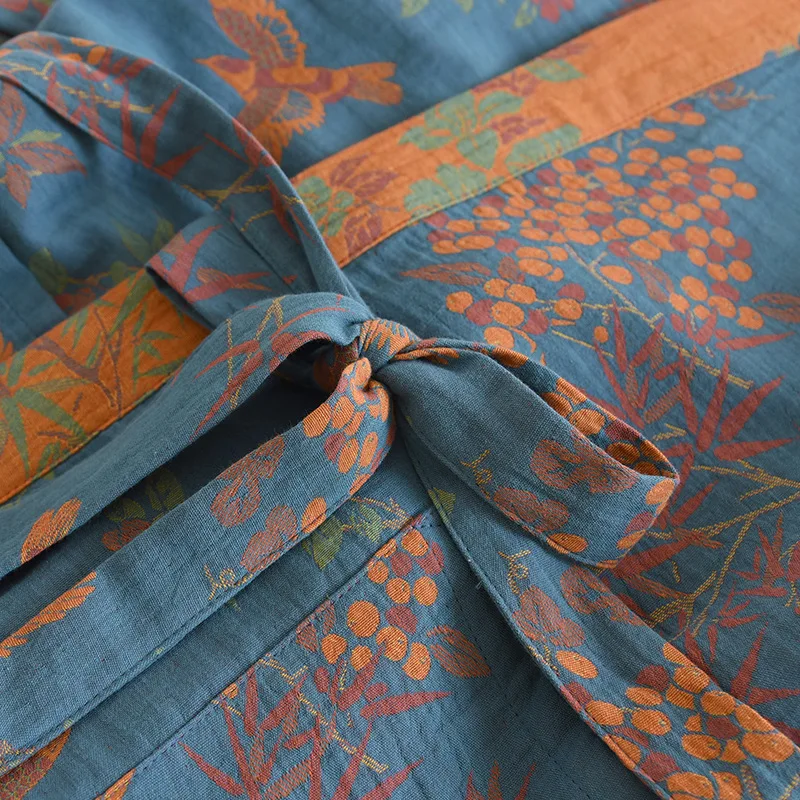 Spring Jacquard High Quality Color Woven Cotton Double Layer Gauze Sleeping Robes for Women Medium Length Yukata Bathrobe 4 Spring Jacquard High Quality Color Woven Cotton Double Layer Gauze Sleeping Robes for Women Medium Length Yukata Bathrobe 4