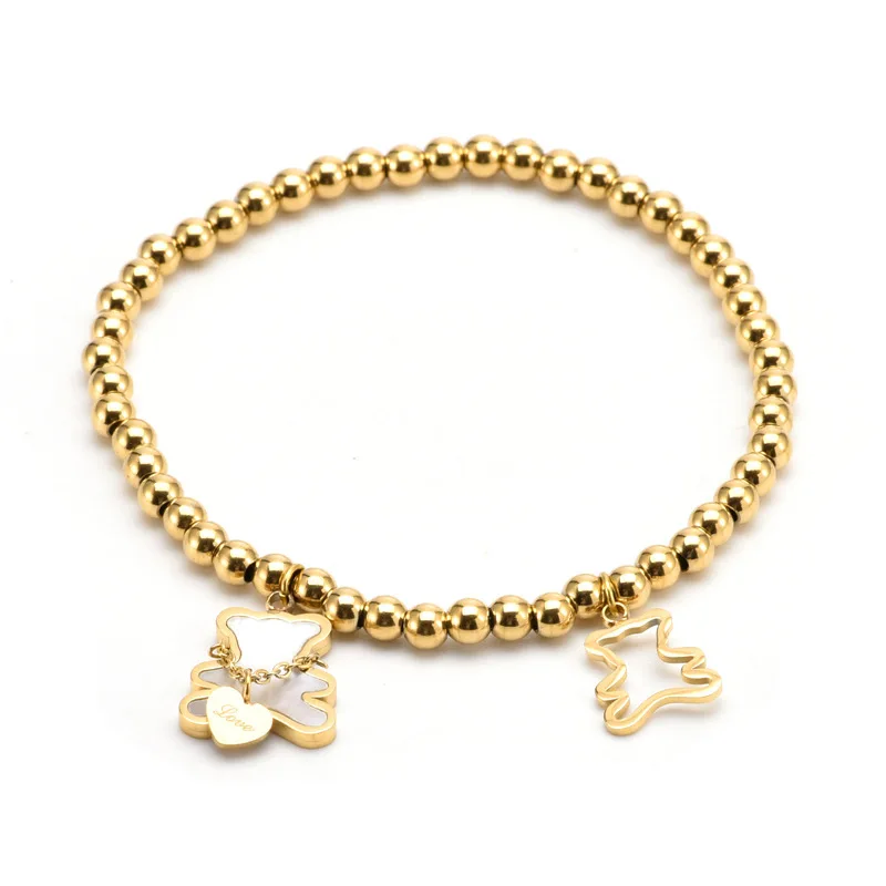 XIYANIKE Cute Style Women Bracelet Stainless Steel Bear Shape Beads Bracelets for Women Holiday Party Girls Jewelry