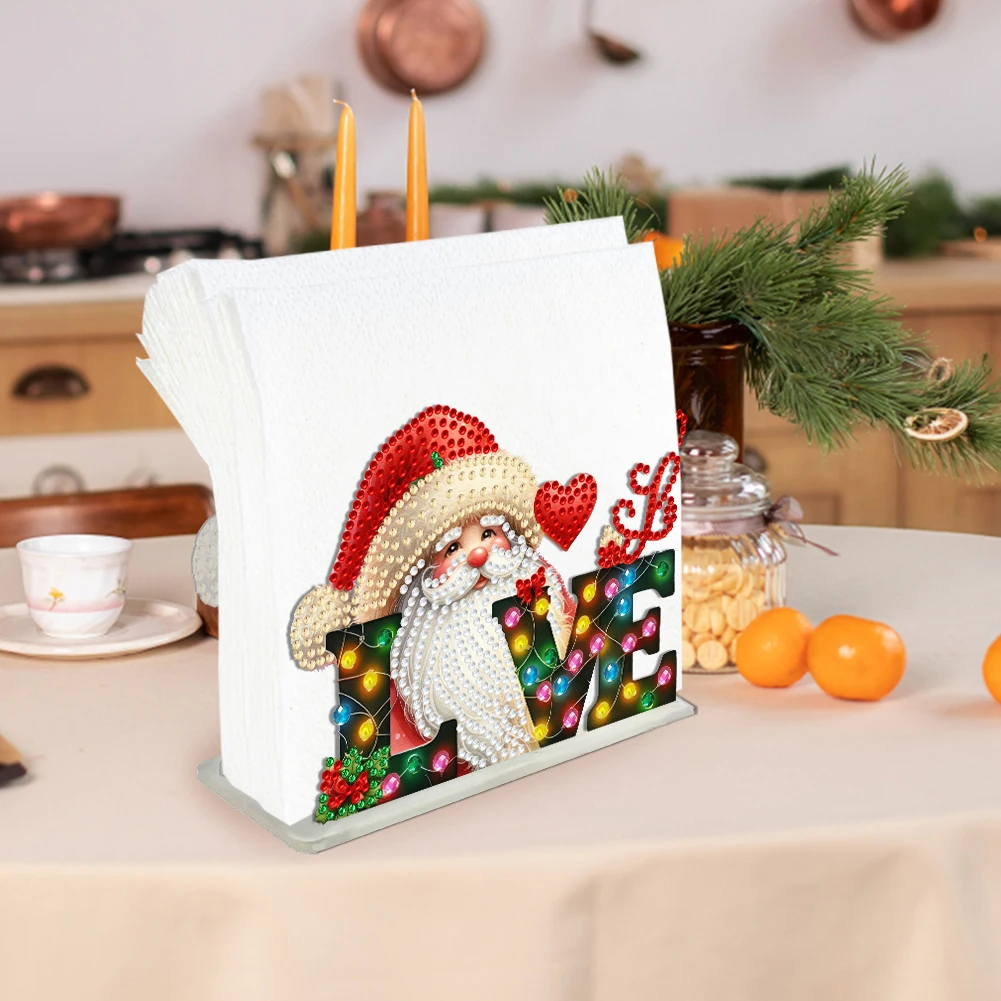 Dupla face tema de natal pintura diamante desktop guardanapo titular acrílico ornamento pintura diamante desktop guardanapo rack decoração