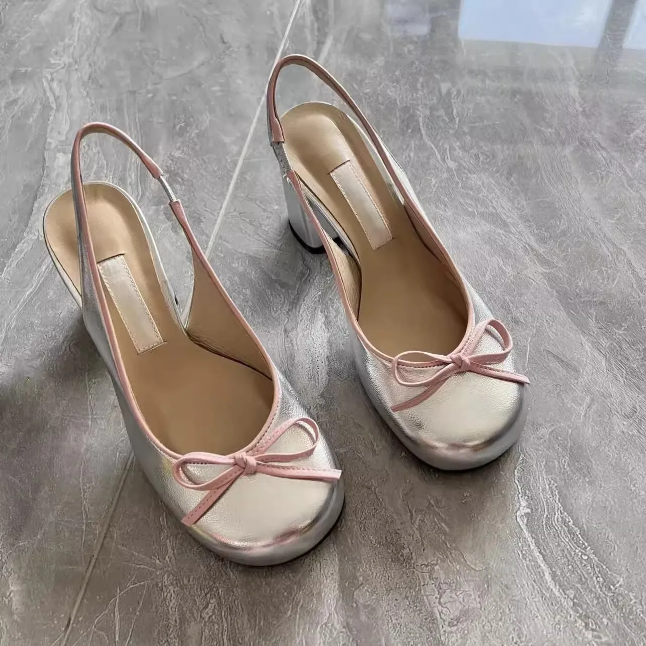 Sweet Shallow High-Heeled Shoes Round Toe Square Heel Sandals Bow Decoration Women's Shoes Vintage Mary Jane Summer High Heels