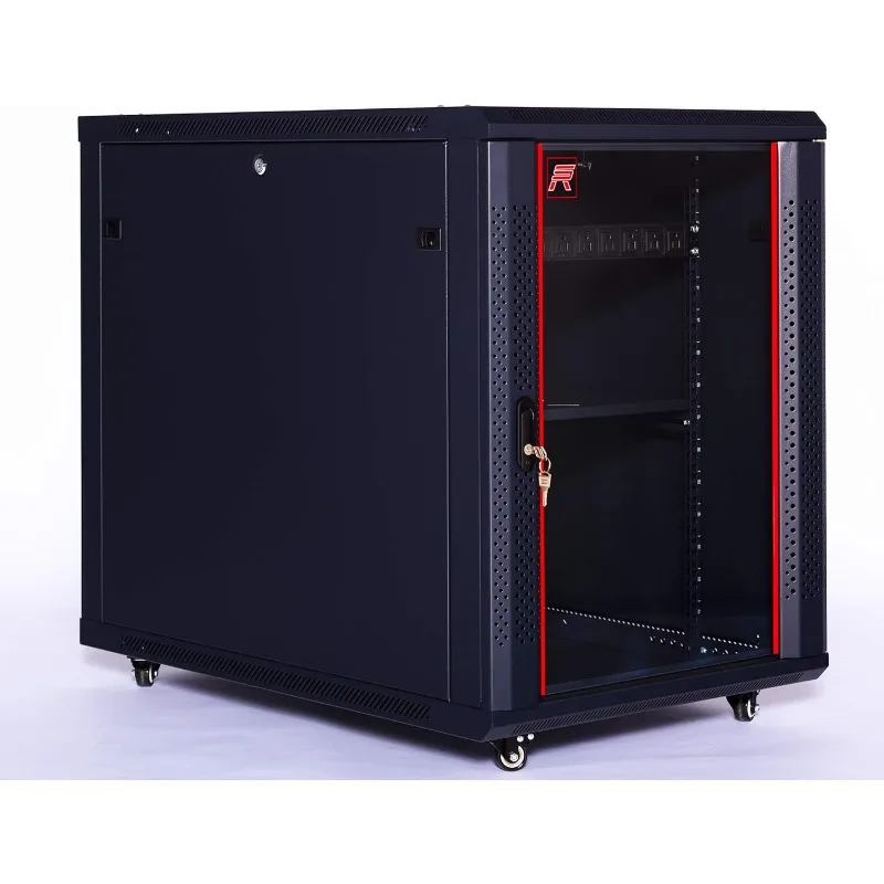 

Server Rack 35 Inch Deep Network Cabinet Under Desk Portable Locking Data Enclosure - Powerbar/Casters/Fan/Shelf/Hardware/PDU/Bl