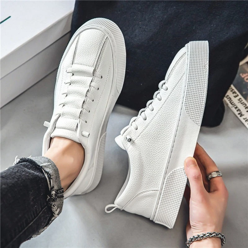 

White Round Toe Thick Sole Slip-on Man Casual Shoe Elegant New in Low Price Designer Common Fashion 2025 Leather Shoes for Men