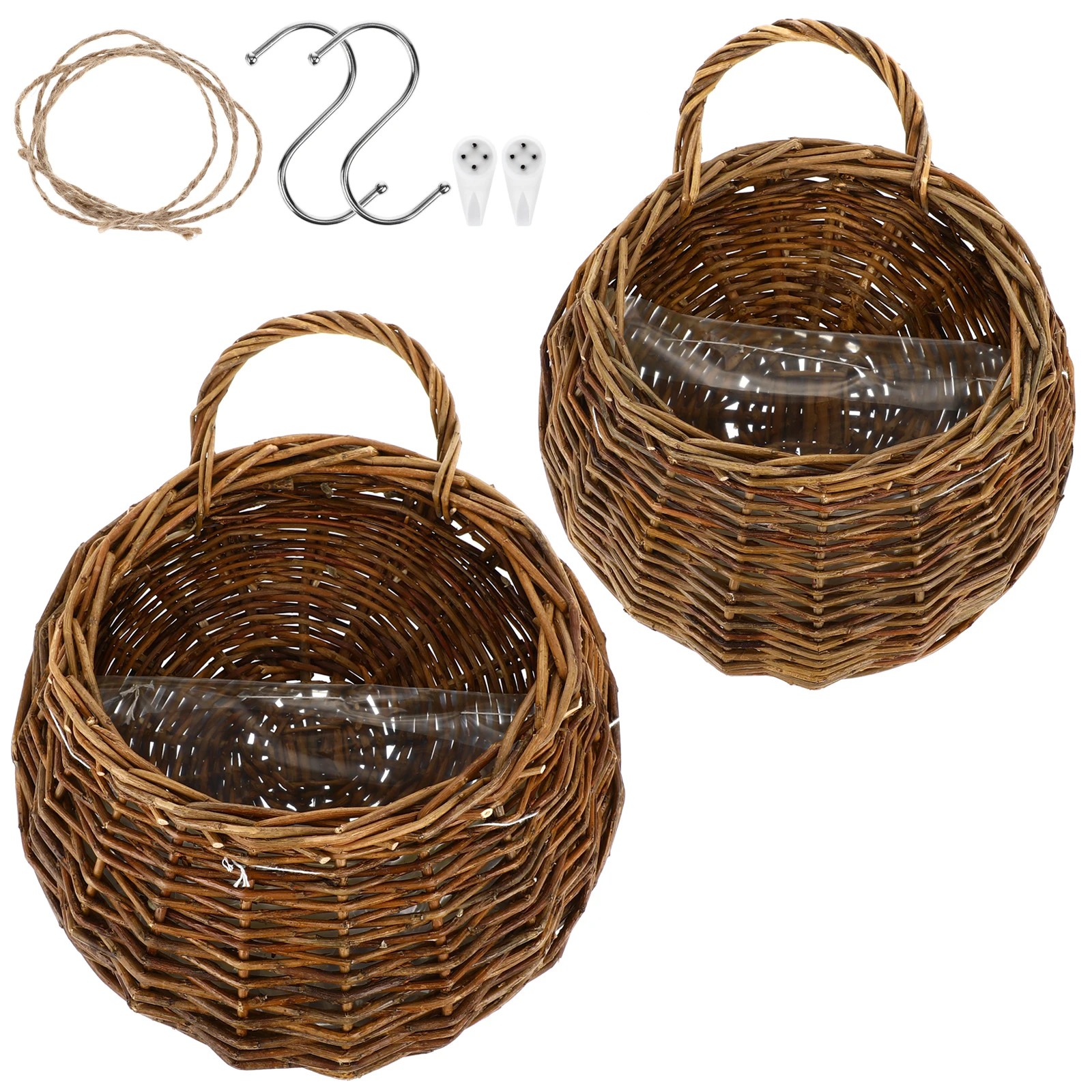 2pcs Wall Flower Pot Wicker Basket Light Brown Planters Indoor Plants Home Decor Flower Basket Storage Durable