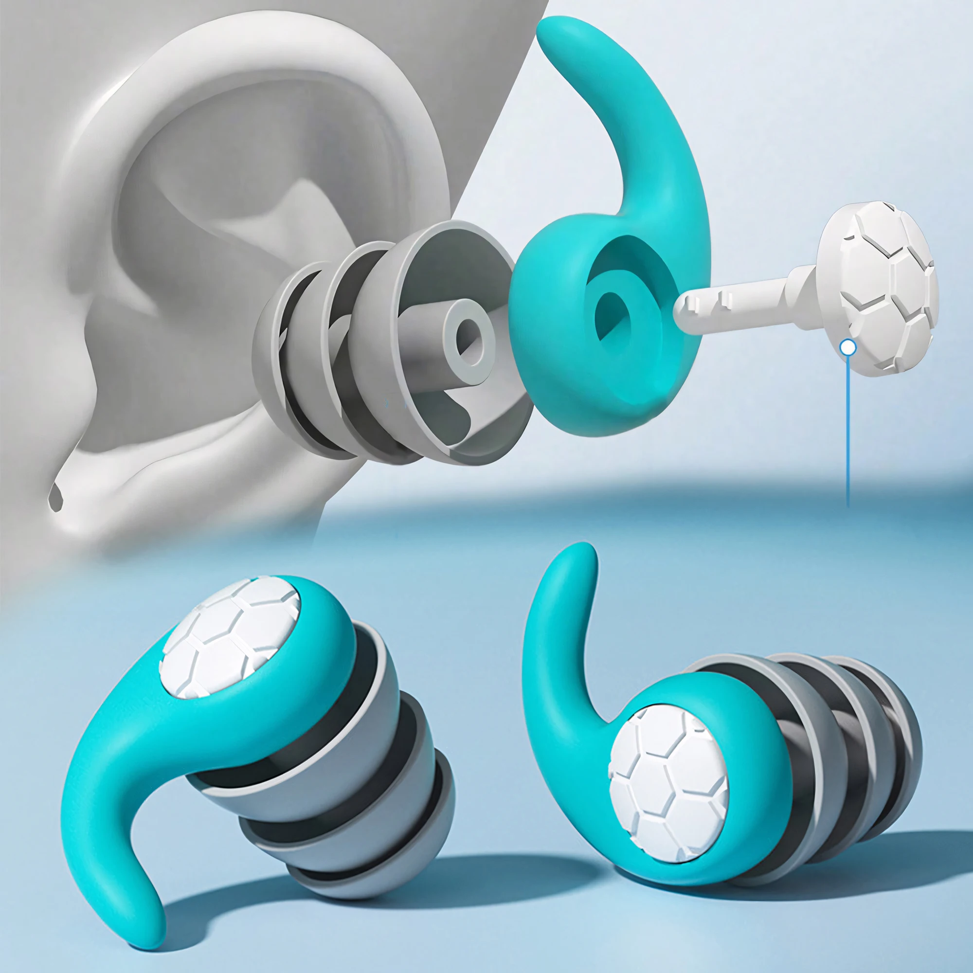 1 Pair Soft Silicone Noise Cancelling Earplugs Noise Filter Sleep Swimming Waterproof Comfortable Fit Three Layer Mute Earplugs