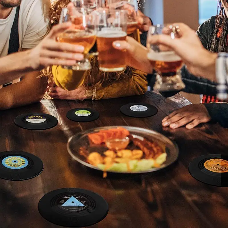 6/4/2PCS Retro Vinyl Record Cup Coaster Anti-slip Coffee Coasters Heat Resistant Music Drink Mug Mat Table Placemat Decors Gifts