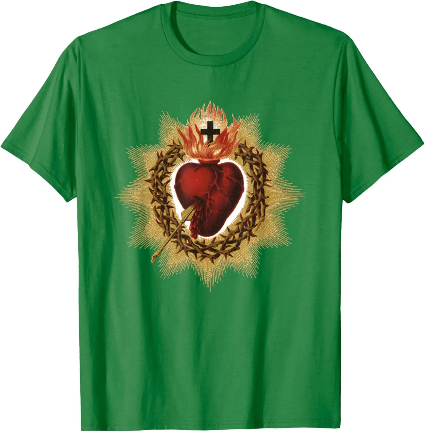 The Sacred Heart of Jesus Catholic Icon T-Shirt 100% Cotton O-Neck Short Sleeve Summer Casual Mens T-shirt Streetwear