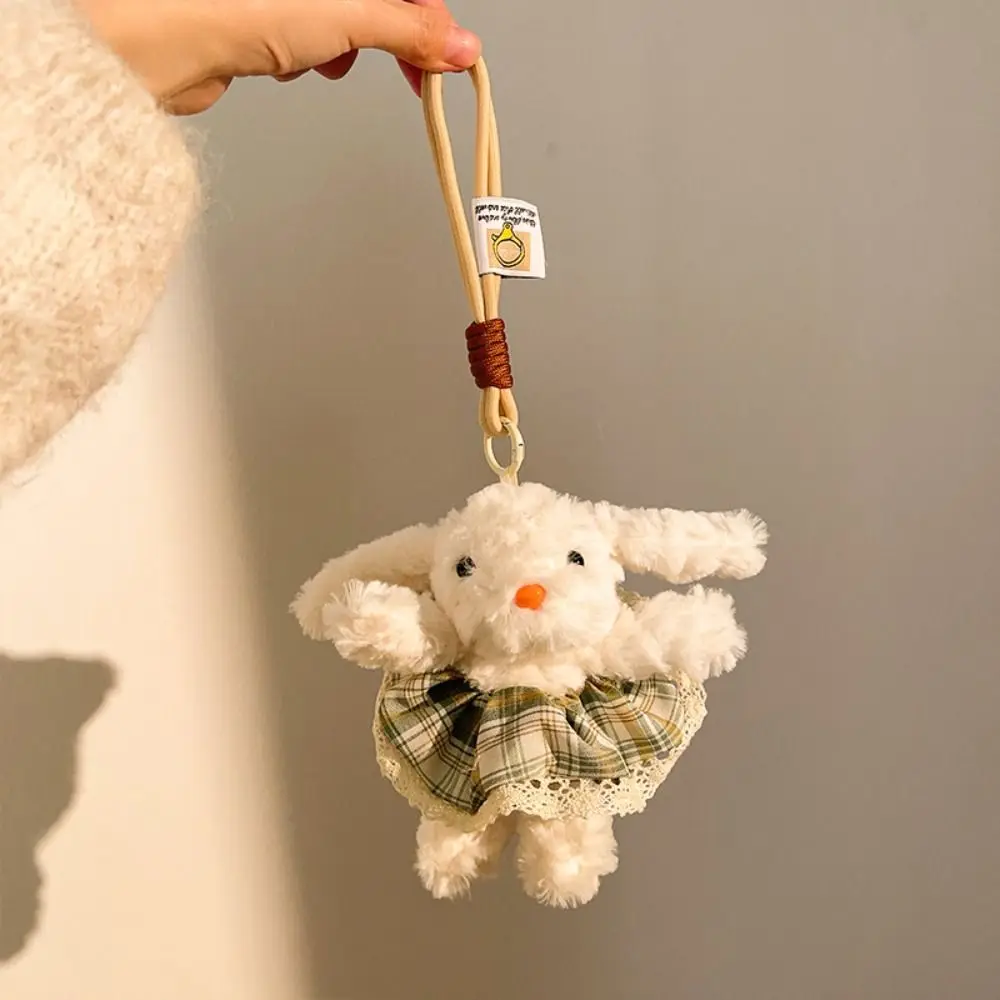 Portachiavi per bambola di coniglio con orecchio appeso in cotone PP Ragazza soffice cuore coniglietto portachiavi giocattolo di peluche gingillo gioielli ciondolo per borsa per bambola di peluche