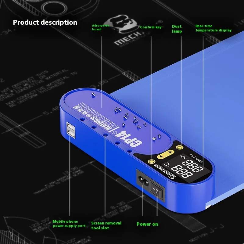MECHANIC CP14 Plus LCD Screen Heating Separator with Dust Detection Light For iPhone Samsung iPad Screen Pre-Heating Remove Pad