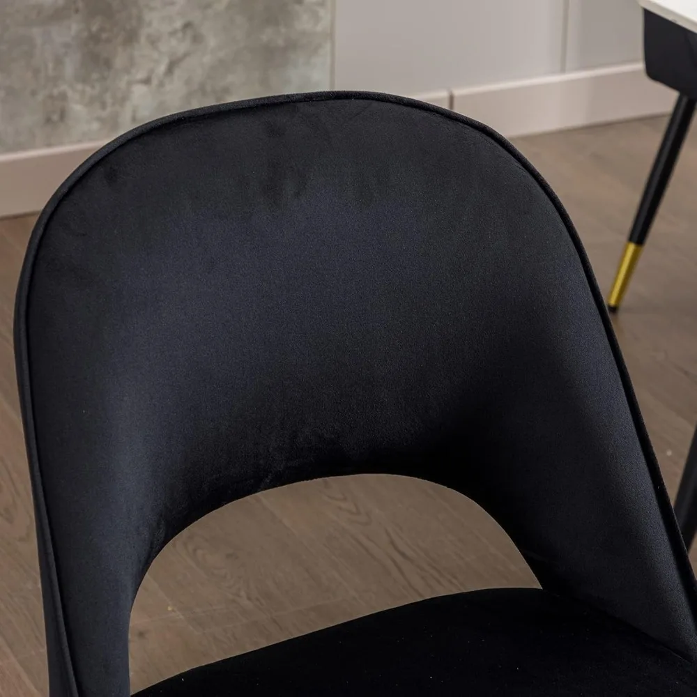 كراسي طعام بإطار معدني مغطى بالمخمل، مجموعة من 2، تصميم مفتوح من الخلف لتناول الطعام في المطبخ