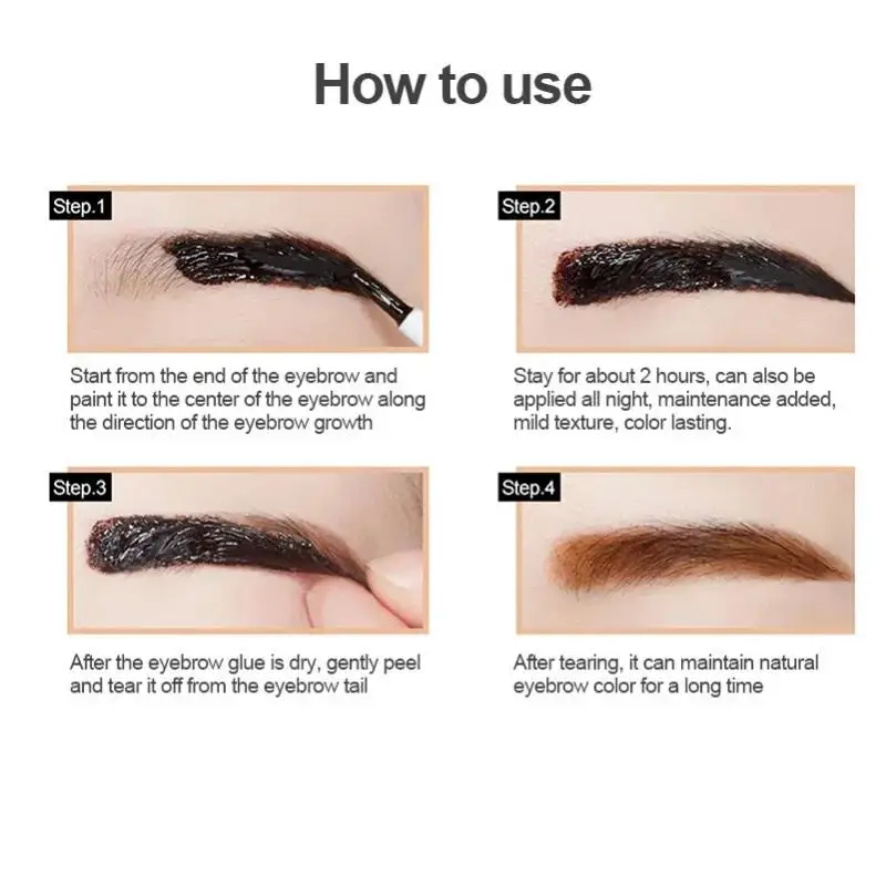 Natural Black Brown Eyebrow Gel Waterproof Peel Off Tint Long Lasting Liquid Makeup Easy Wear Enhancer For Brows