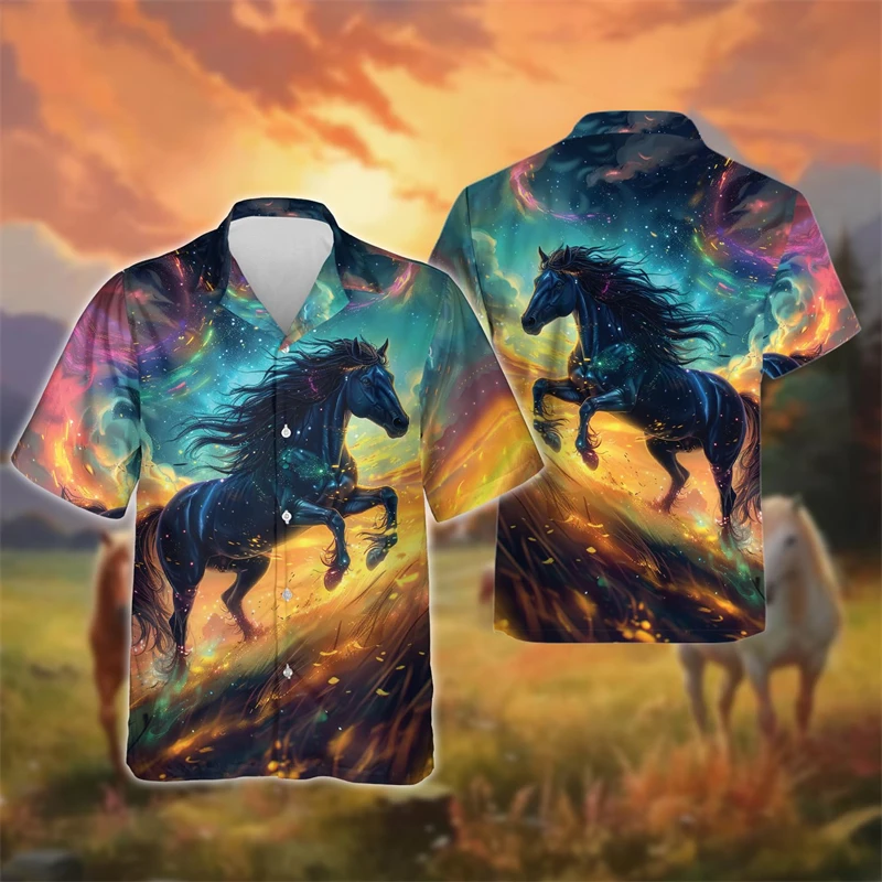 Mens Designs Clothing 3D Printed Cattle Horse Shirt Oversized 2024 Travel Hawaii Beach Hawaiian Harajuku Farm Animals Male Tops