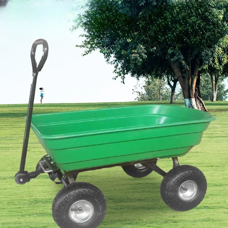 210kg Lawn Garden Handing Tools Utility Cart Farm Wagon Trolleys Plastic Four-wheel Trailer Tipper Small Stall Cargo Carrier