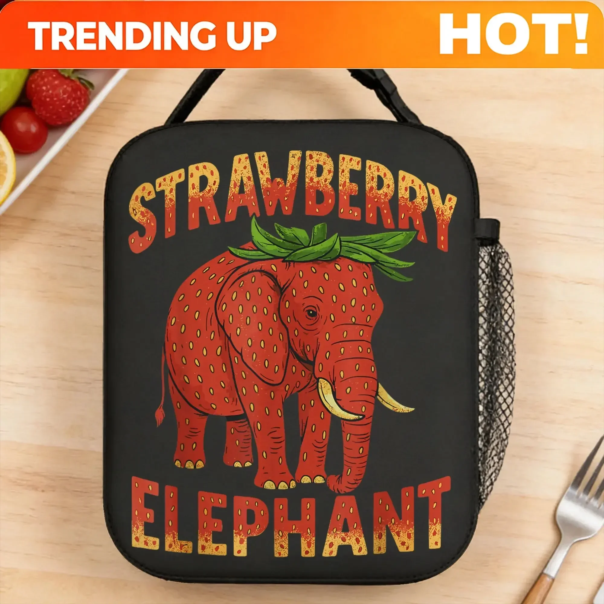 Custom Bag Custom Lunch Bag Meme Italian Brainrot Strawberry Elephant Picnic Lunch Box For Child Casual Portable Insulated Therm