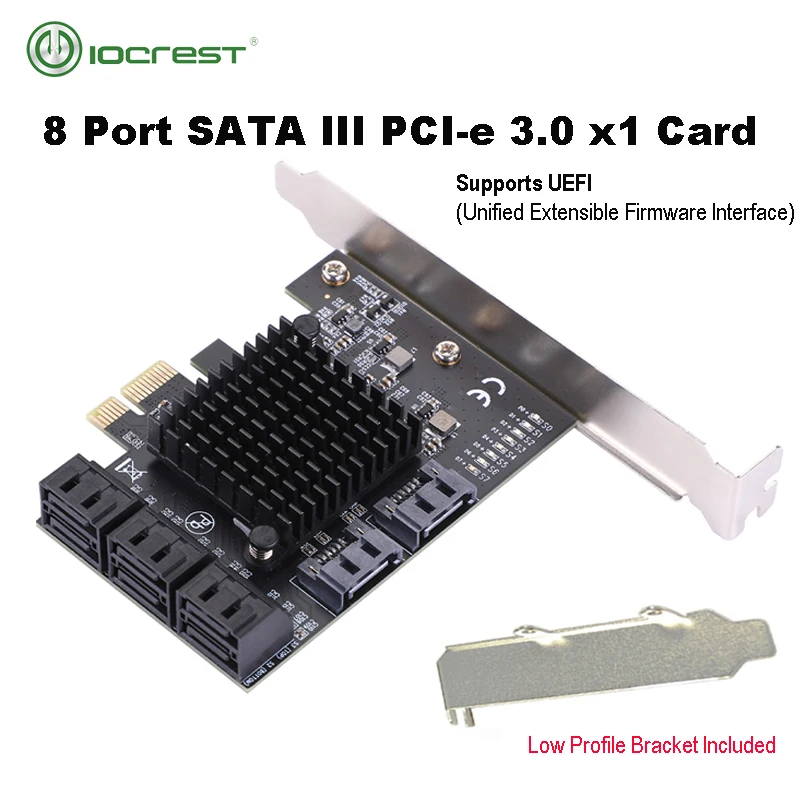 

IOCREST PCIe gen2 x1 to 8 Ports 6G SATA III 3.0 Controller Non Raid Expansion Card Low Profile Bracket