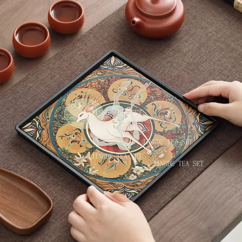 1pc Chinese Dunhuang Water Absorbing Tea Tray Square Ceramic Dry Foam Table Household Tea Set Tray Small Tea Tray Teaware