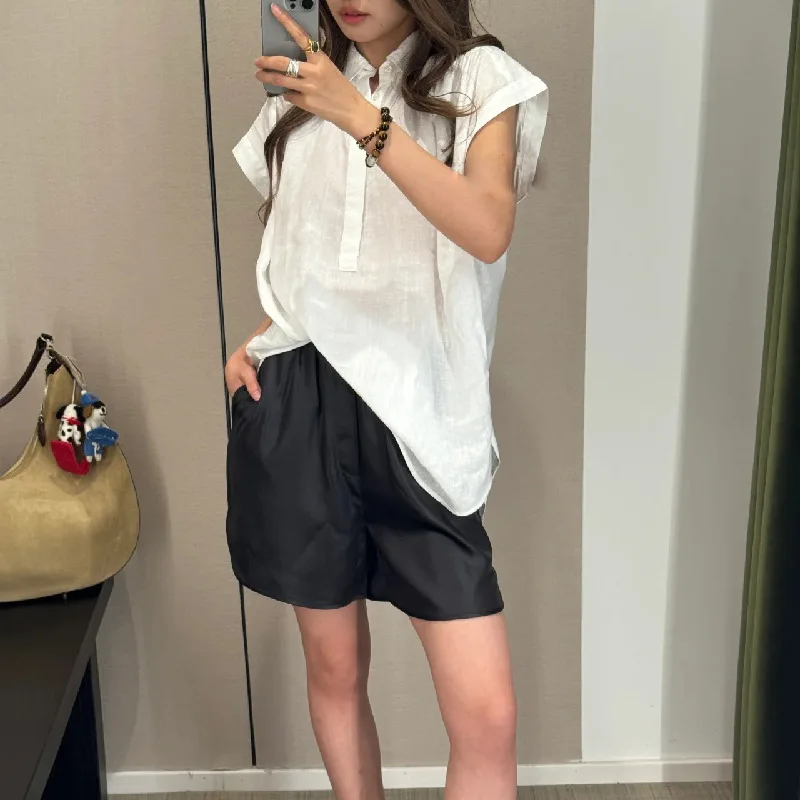 2024 spring/summer new RL wind linen LOGO embroidery small flying sleeve short shirt Classic shirt