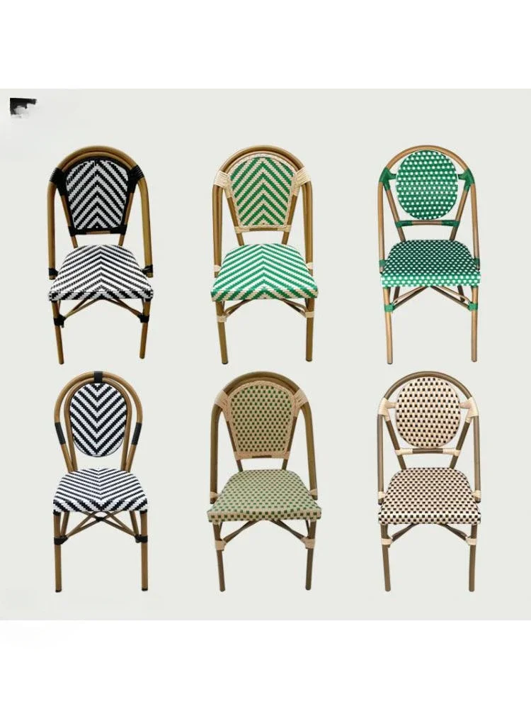 French Dining Chair Cafe Table Chair Nordic Rattan  Retro Back Stool Balcony Leisure Rattan  Courtyard Outdoor