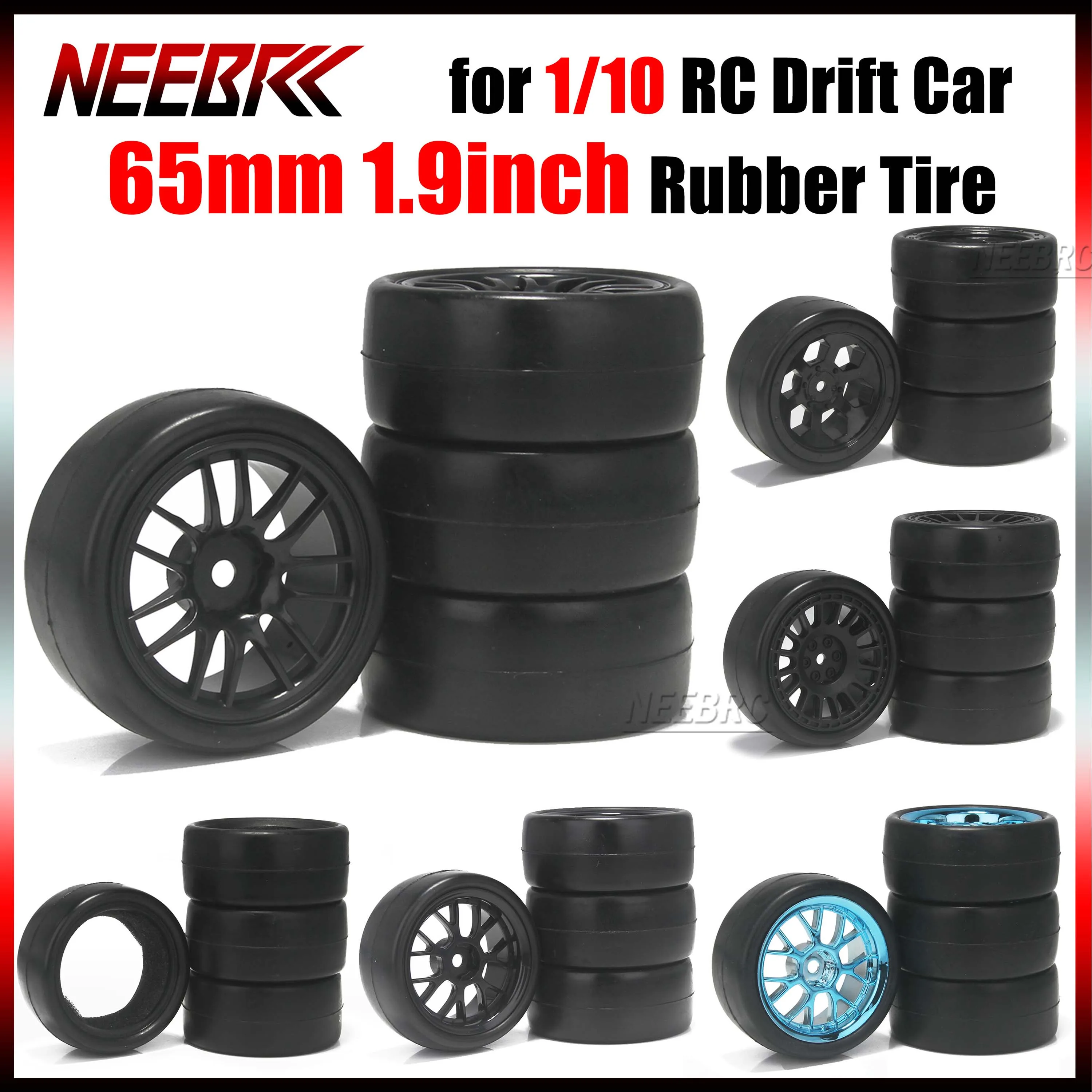 

4PCS 65mm 1.9in RC Drift Car Rubber Tire Tyre Wheel Sponge Liner Hub Hex for 1/10 On-road Traxxas Tamiya HPI Kyosho Racing Part