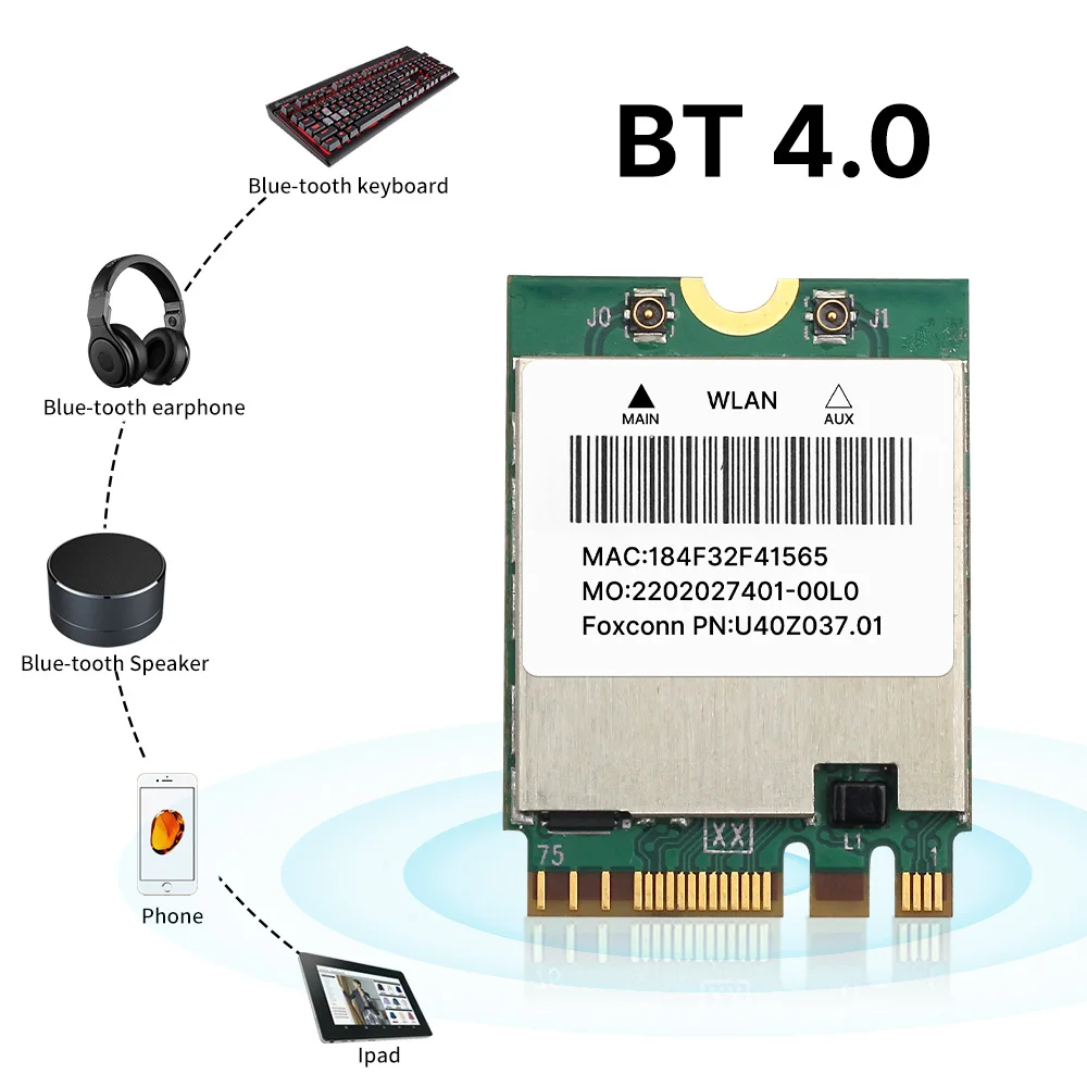 FENVI 1200Mbps Dual band Wireless BCM94352Z WiFi Network Card NGFF M.2 BT4.0 2.4Ghz/5G Dual Band 802.11ac Wlan Adapter DW1560