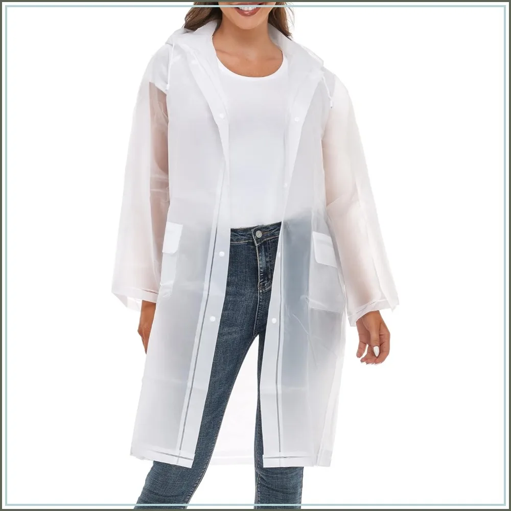 

Waterproof EVA Long Rain Ponchos with Hoods for Women Men Reusable Portable