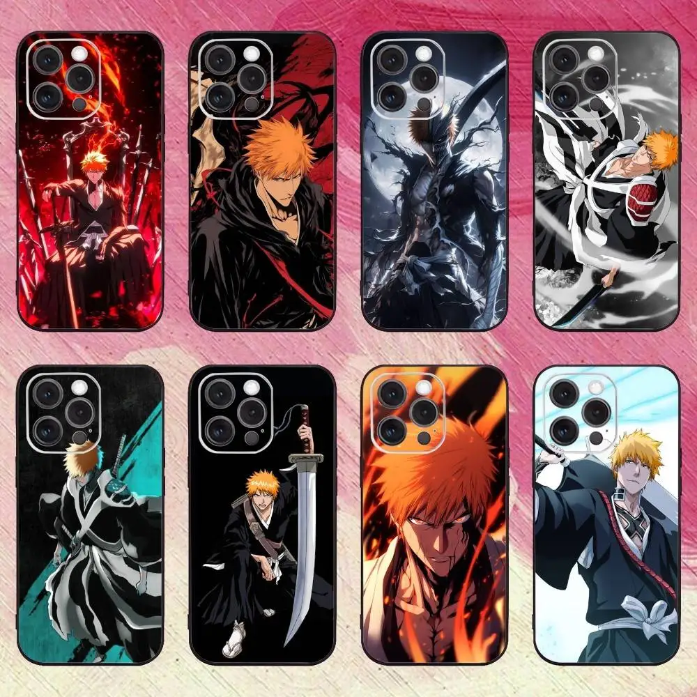 

I-Ichigo K-Kurosaki B-Bleachs Phone Case For iPhone17,16,15,14,13,12,11 Plus,Pro Max Soft Black Cover