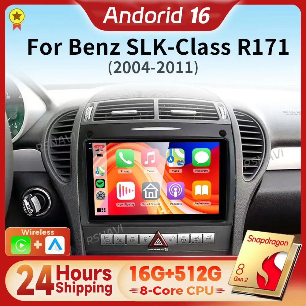 Reprodutor Multimídia Automotivo Snapdragon Android 16 Qualcomm Carplay para Mercedes-Benz SLK-Class SLK Class R171 2004 - 2011