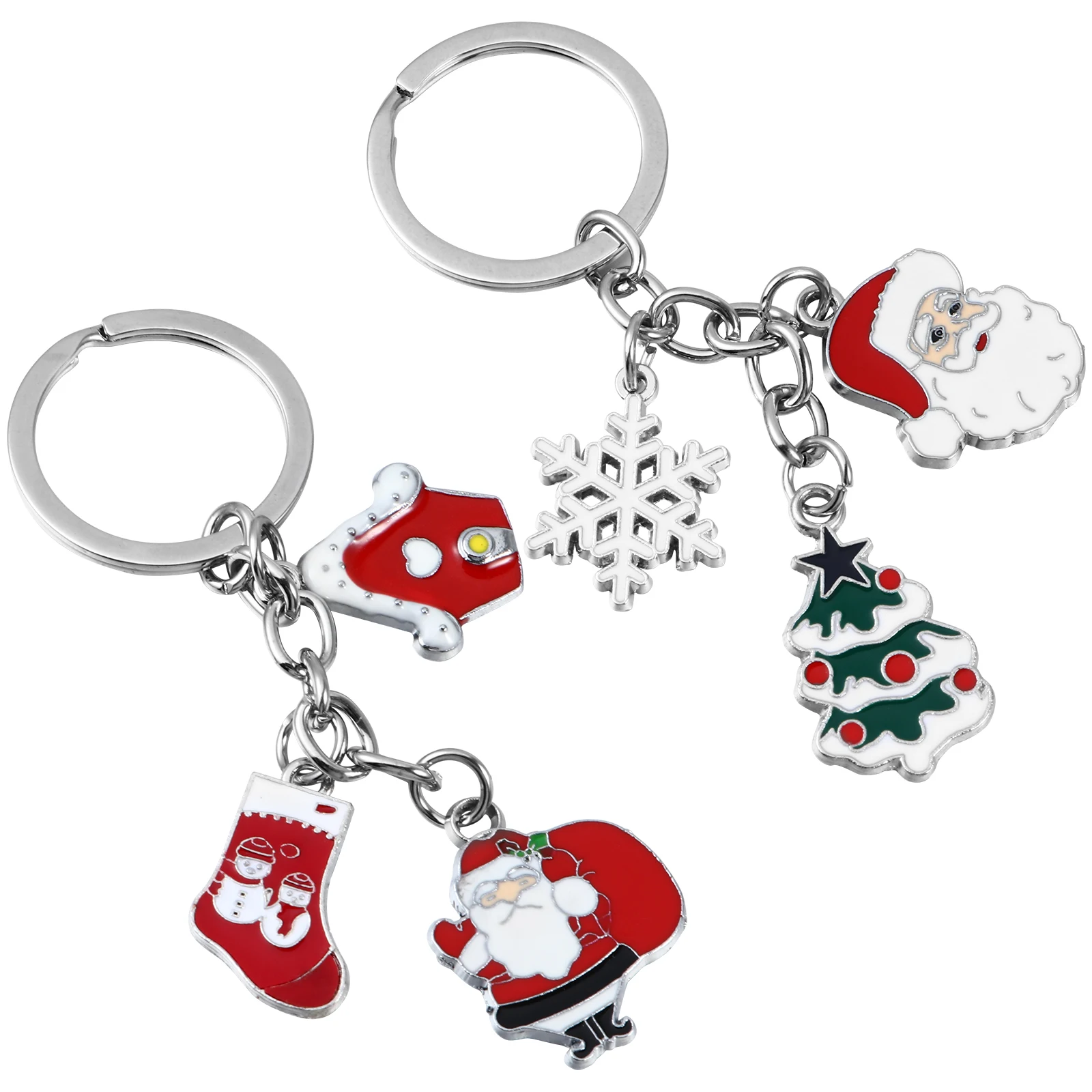 

2Pcs Santa Claus Christmas Keychains Creative Zinc Alloy Bag Pendant Snowflake Ornament Gift for Handbag Backpack Accessory