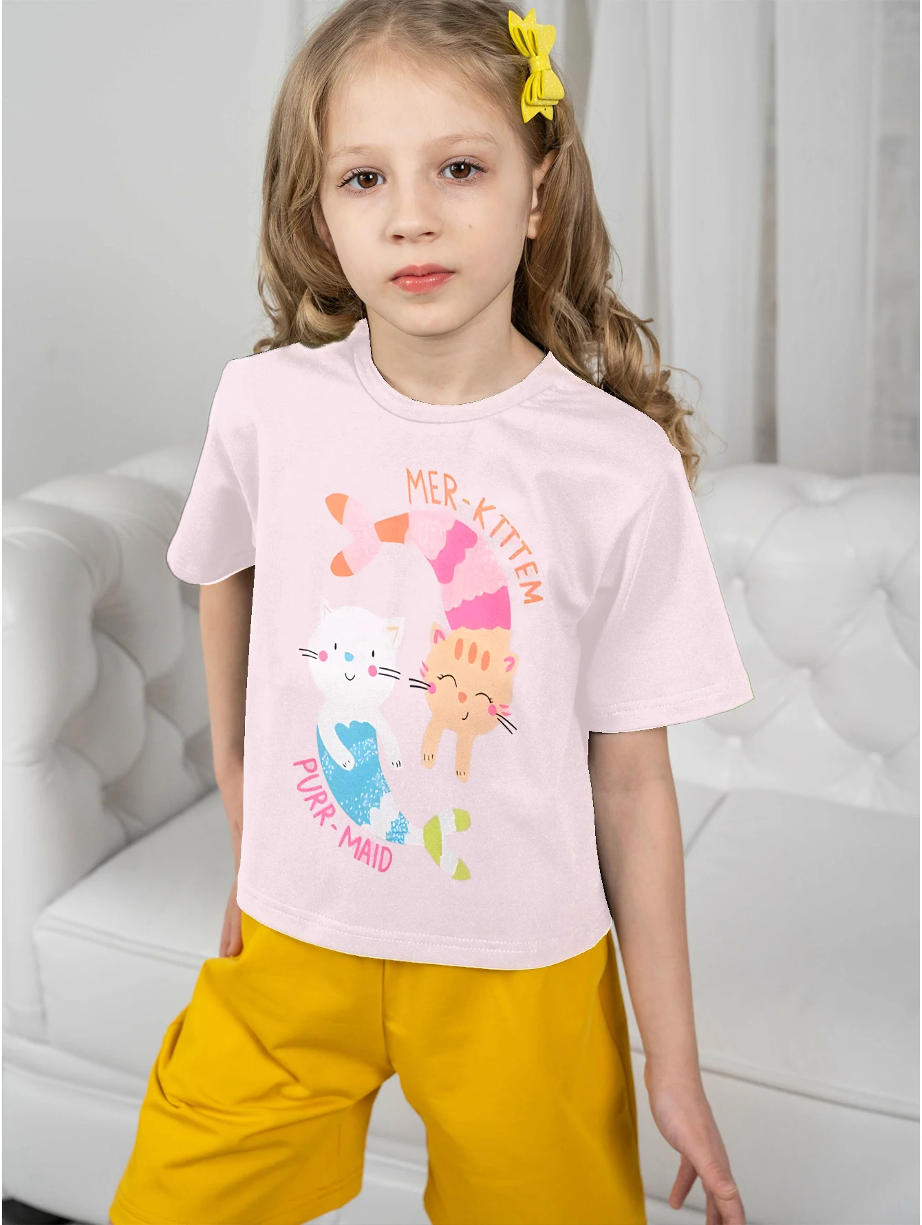 Girls Clothing Kids Clothes Mermaid Cat T-shirts T-shirts for Children 2024 Girl Summer Child T-shirt 10 Year Old Girl Clothes