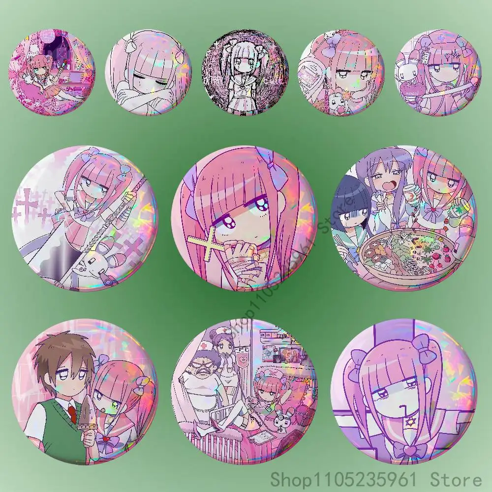 

M-Menhera C-Chan Girl 58mm 44mm HD Print Brooch Badges Pretty Derby Round Display Brooches Lapel Pins Custom