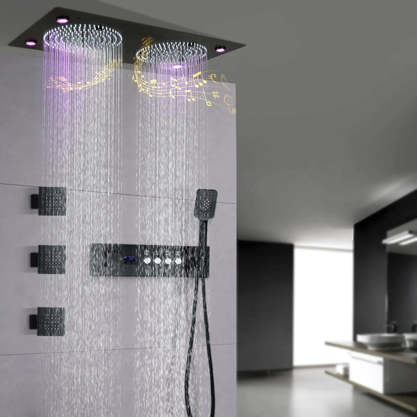 Concealed LED digital display constant temperature music shower set 620x320mm embedded