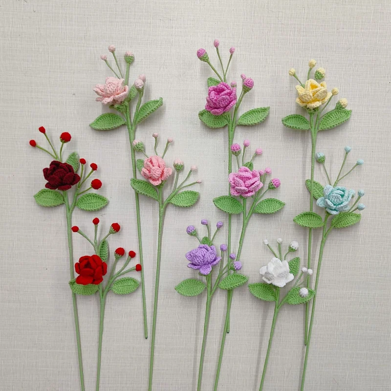 Ramo de lana hecho a mano con acabado tejido de ganchillo, decoración del hogar, flor de jazmín de simulación