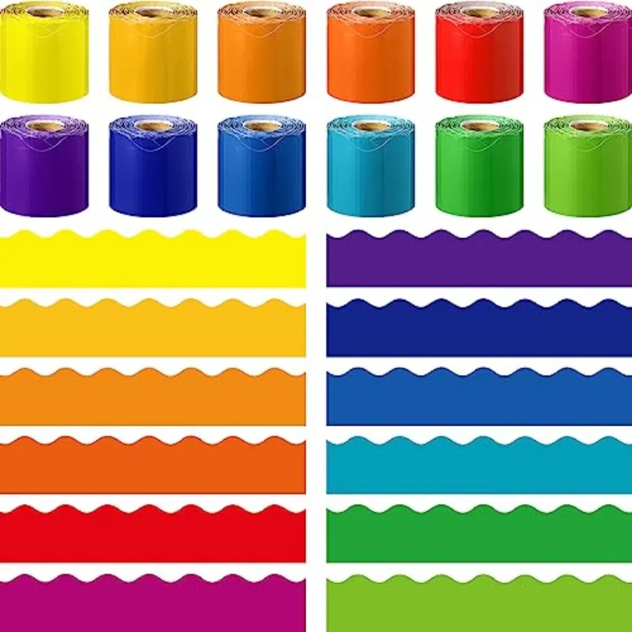 

12 рулонов по 630 футов: Декоративные бордюры для досок объявлений, оптовая упаковка для украшения классов, фигурная рулонная окантовка для школы, для использования с мелом