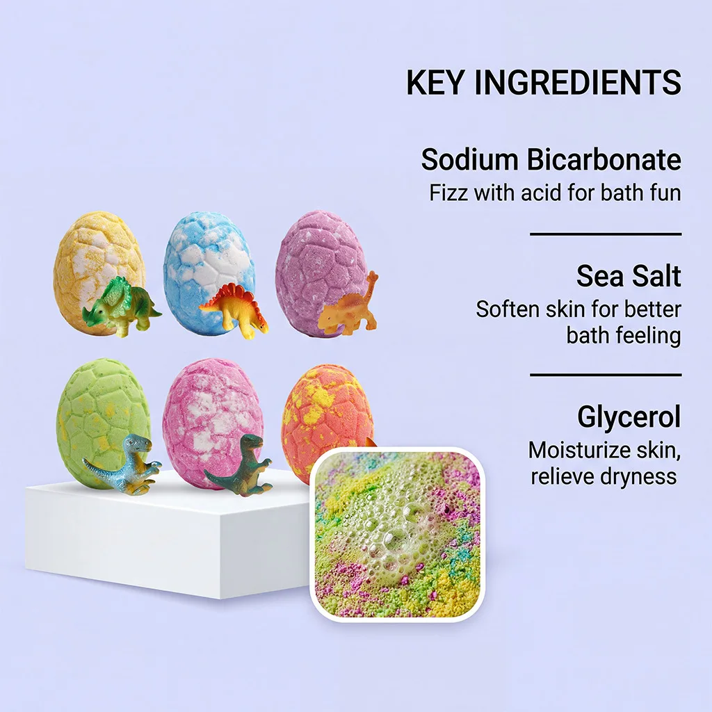 Dinosaur Egg Bath Salts With Surprise Colorful Rich Bubble Shower Relax Bath Salts Kids Gifts Set Fizzy Spa Bath Ball