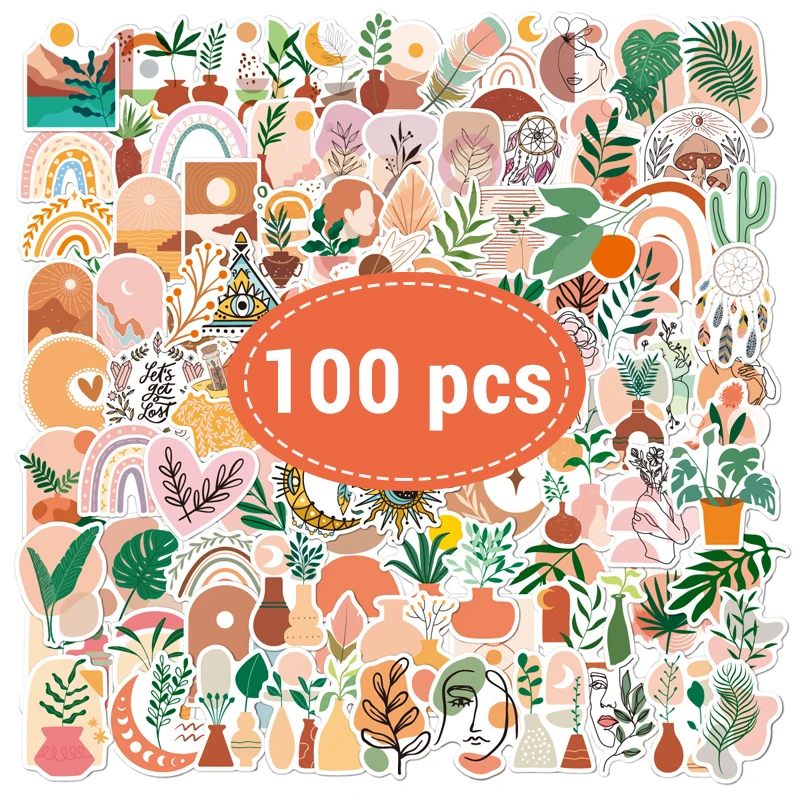 

100 шт. винтажные вдохновляющие наклейки в стиле бохо, мотивационные эстетические наклейки, водонепроницаемые виниловые детские наклейки «сделай сам», граффити, игрушки