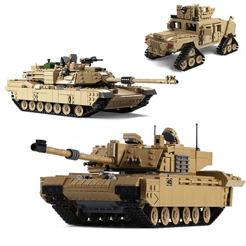 WW2 military Tank UK Challenger 2 puzzle assembly building blocks US M1A2 tracked armored vehicle children&#x27;s toys gifts