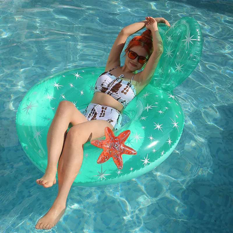 Inflatable Starfish Swimming Ring Lounge Chair Thickened Inflatable Toy Swimming Ring  Pool Float with Backrest Star Pattern