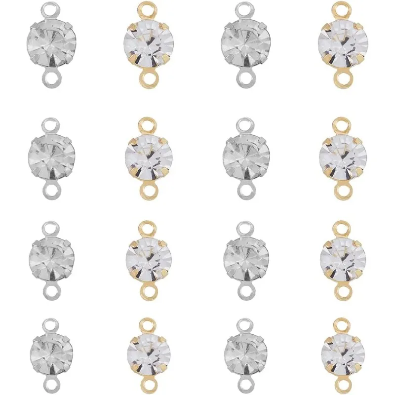 

192Pcs 8 Style Rhinestone Connectors Cubic Zirconia Bracelet Necklace Connector Pendant Crystal Diamond Round Charming