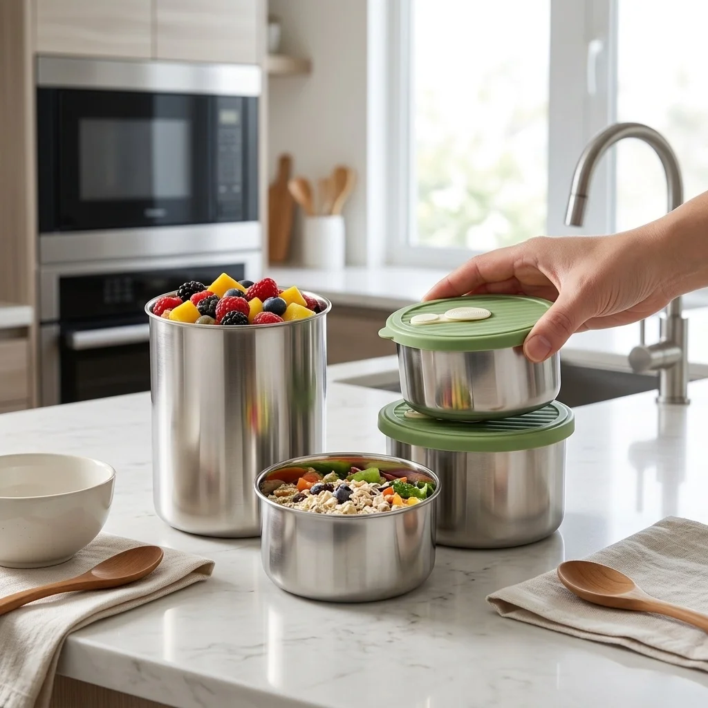 200/500ml 304 Stainless Steel Storage Bottle With Lid Reusable Food Sealed Jar Refrigerator Fresh Storage Box Microwave Safe