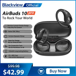 Auscultadores estéreo sem fios Blackview com microfone, Air Conduction Bass, auscultadores ENC, auscultadores desportivos, TWS AirBuds, 10 Pro