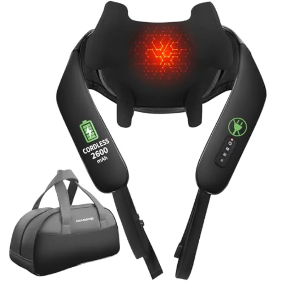 

Cordless Shiatsu Neck and Back Massager with Heat 2600mAh Battery Deep Tissue 6D Kneading Massage Pillow for Neck Back Shoulder