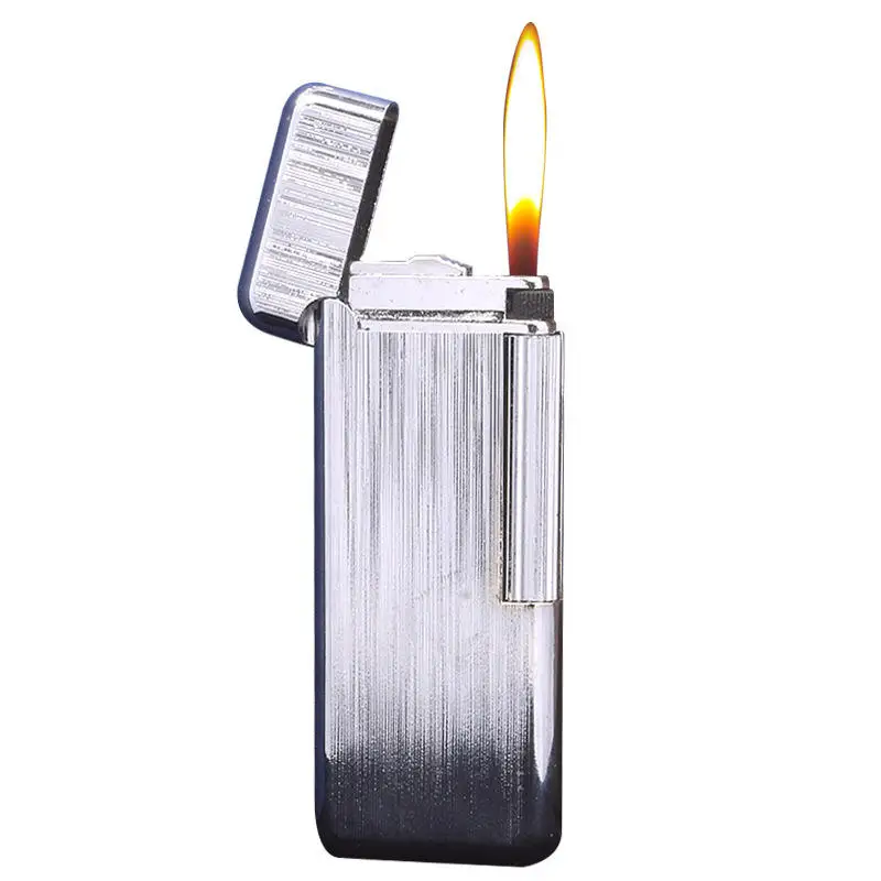 

Ultra-thin Side Hit Grinding Wheel Open Flame Inflatable Lighter Electroplating Brushed Metal Lighter Free Shipping