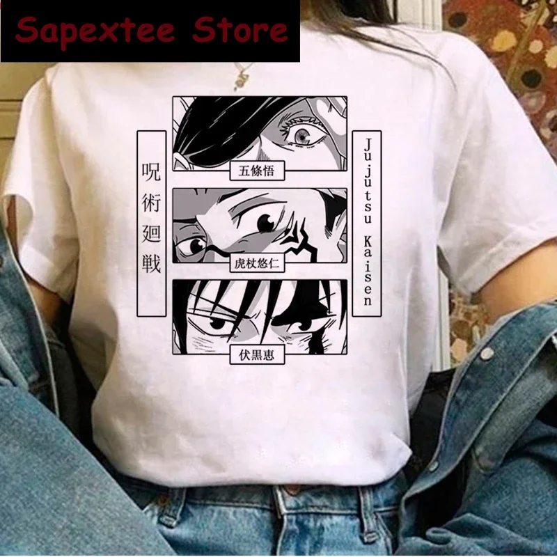 

Hot Japanese Anime Jujutsu Kaisen T Shirt Women Kawaii Yuji Itadori Cartoon Gojo Satoru Graphic Tees Unisex Tops T-shirt Female