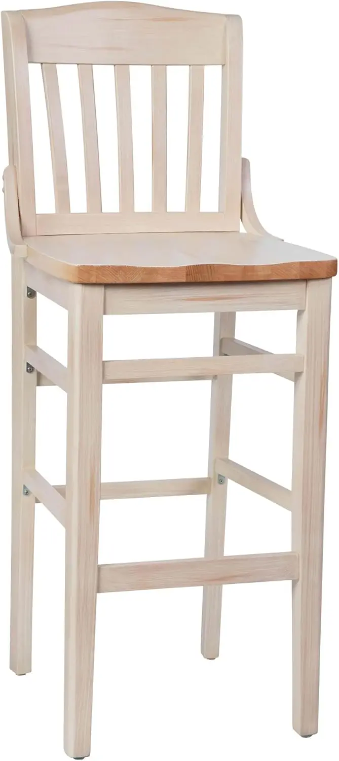 

Flash Furniture Hercules School House Металлический барный стул для ресторана со спинкой - антикварное белое деревянное сиденье - черная рама