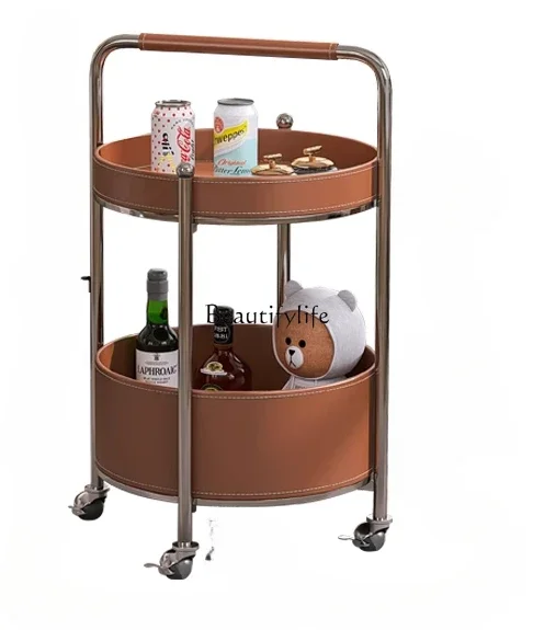 

35-*Movable sofa side few round with wheels light luxury high-end living room coffee table household