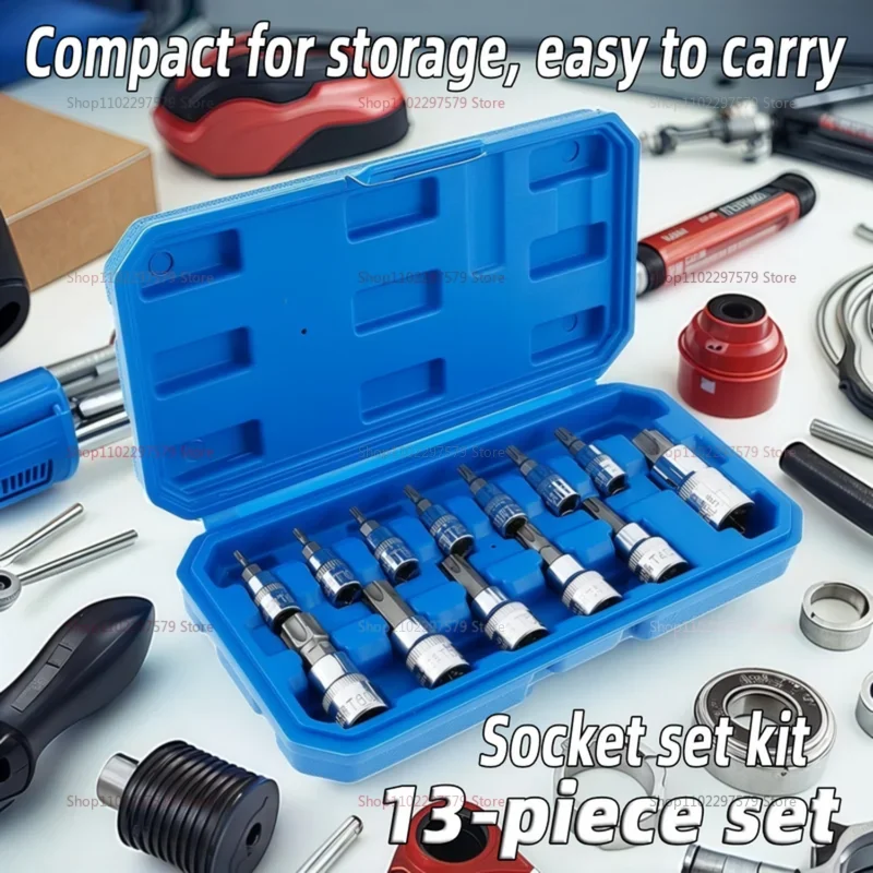 13pcs Torx Bit Socket Set CRV S2 Steel Drives T8-T30 3/8 T40-T60 1/2 T70 with Case for Automotive Mechanical Repair
