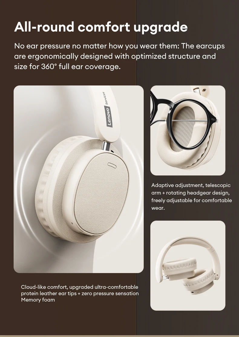 Lenovo LS105 Gaming Wireless Headphone with Mic 30H Over-Ear Headphones Bluetooth 6.0 Foldable HIFI Sound Sport Earphones Choice