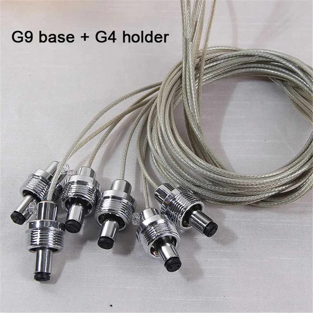 2PCS G9 Metal Thread Holder with G4 Socket and 1m hanging wire  G9 G4 Screw base for Hot Halogen CFL LED Bulb