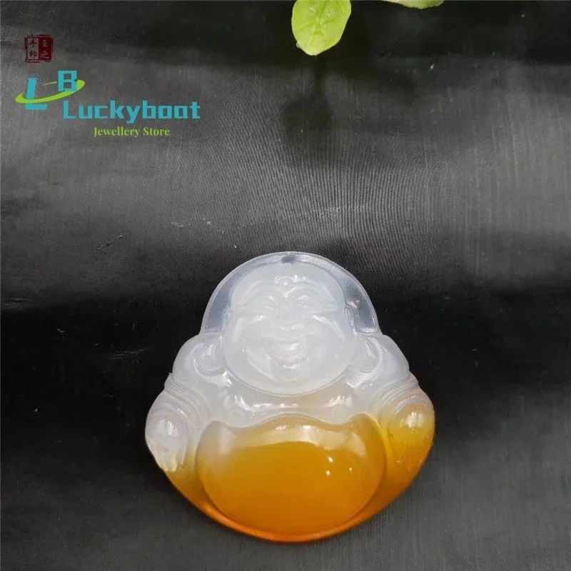 Natural Chinese Agate Jade Pendant Buddha White Yellow Fashion Charm Hand Carved Jewellery for Men Women Blessing Amulet Gifts