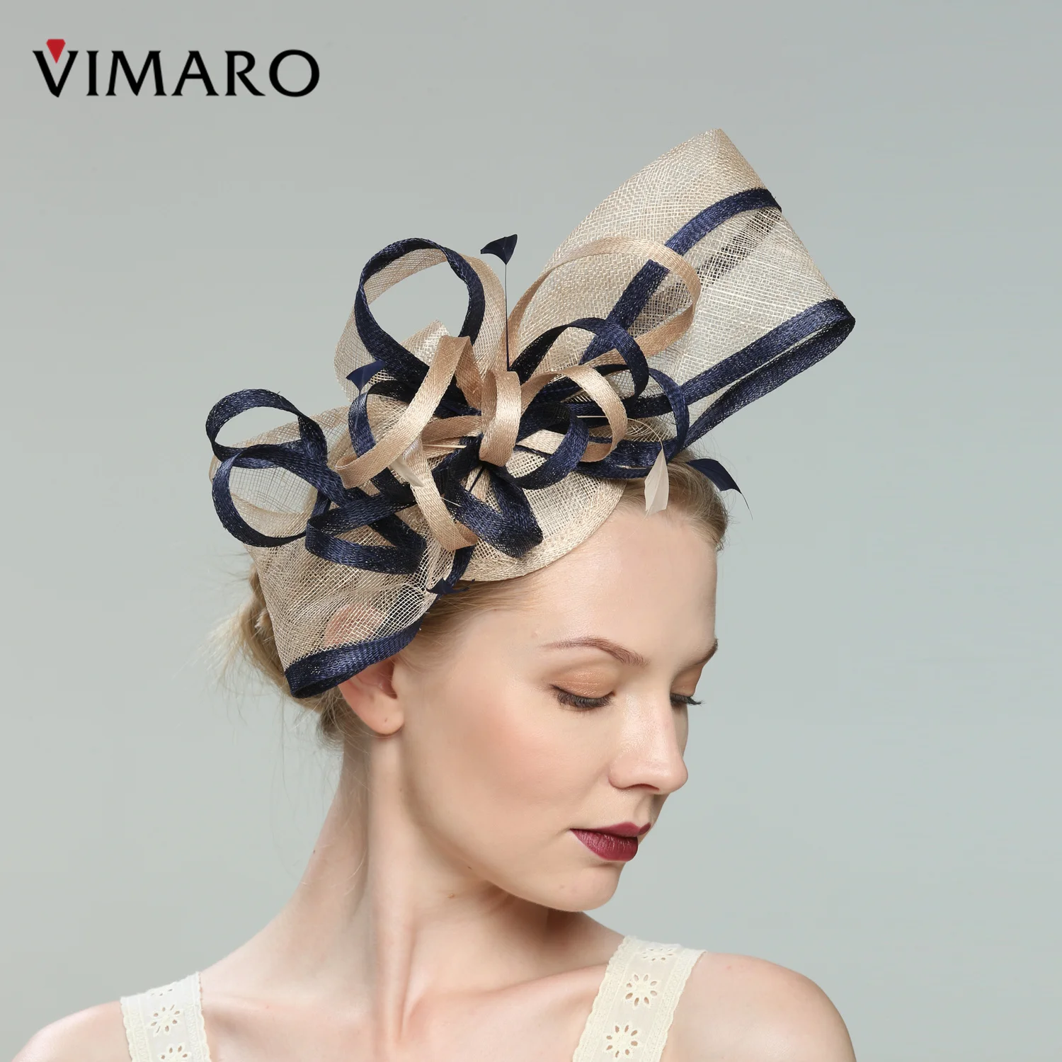 VIMARO Nude Sinamay Fascinators for Women Elegant Headbands Fascinator Hats for Women Wedding and Church Derby Hat Women