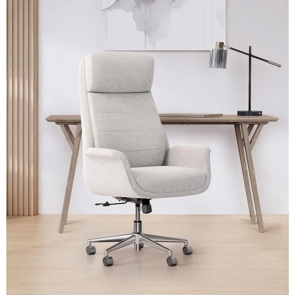 Modern Comfort Pizana Bouclé Fabric High-Back Executive Office Chair - Light Sand & Brushed Nickel | BIFMA Compliant